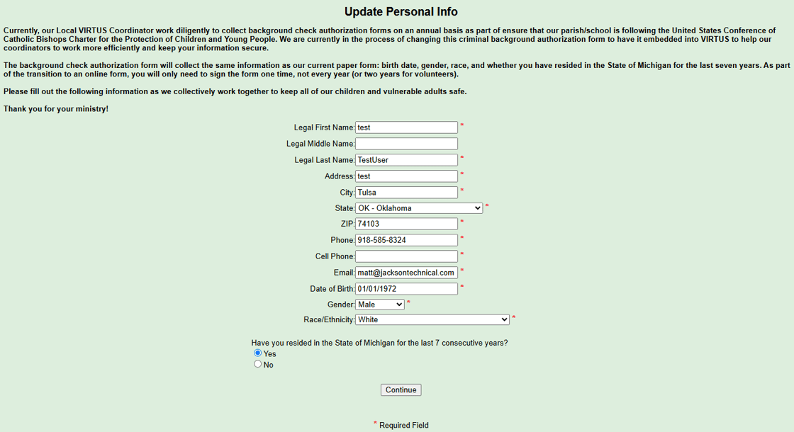 Update Form for BGC Authorization Form